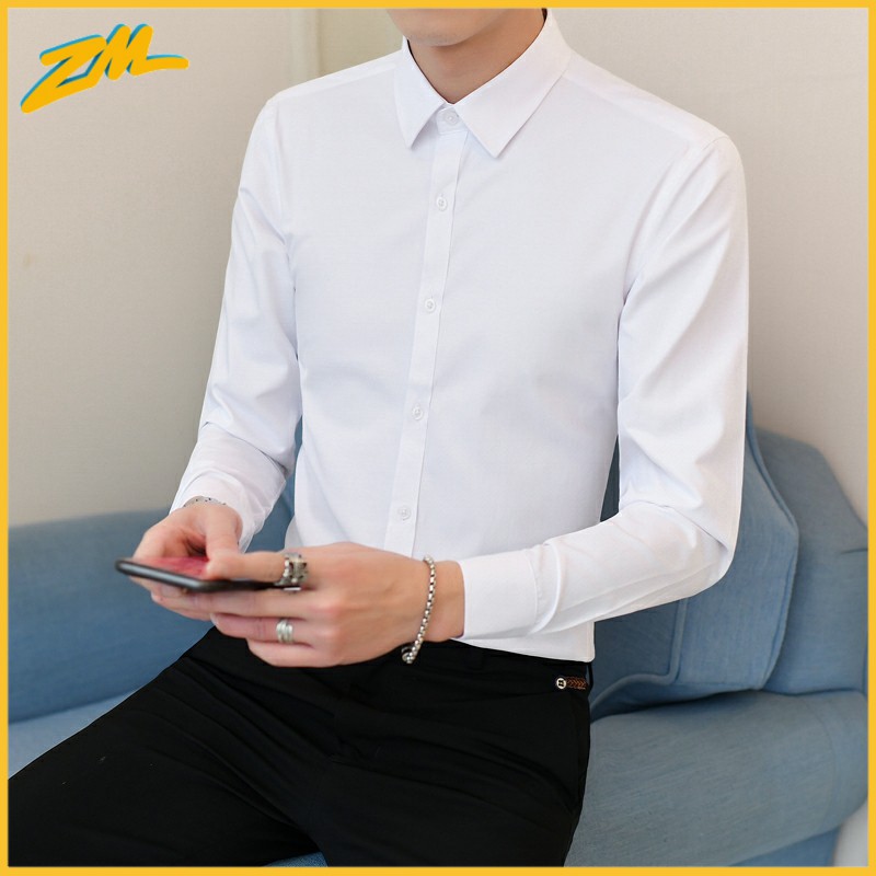 Áo Sơ Mi Nam ZM Không Nhăn Co Dãn Vải Cotton Dài Tay Dáng Ôm Nhiều Màu