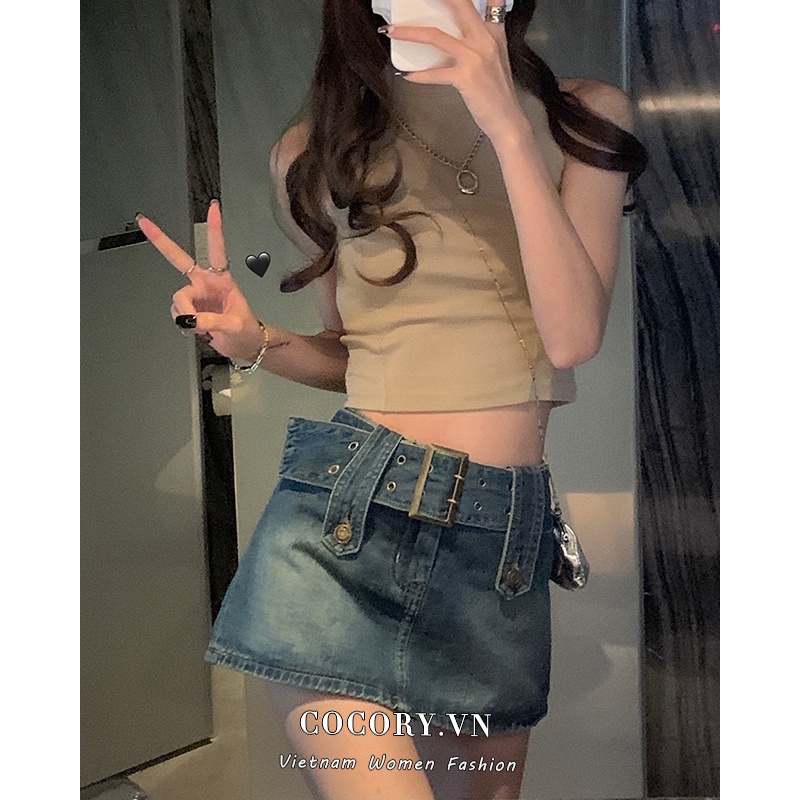 Cocory vn Chân Váy Jean Chữ A Lưng Cao Thời Trang Mùa Hè Quyến Rũ Cho Nữ