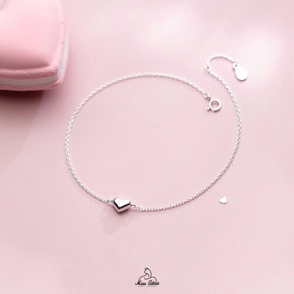 Lắc chân bạc Miuu Silver, vòng chân trái tim phồng Sweet Heart