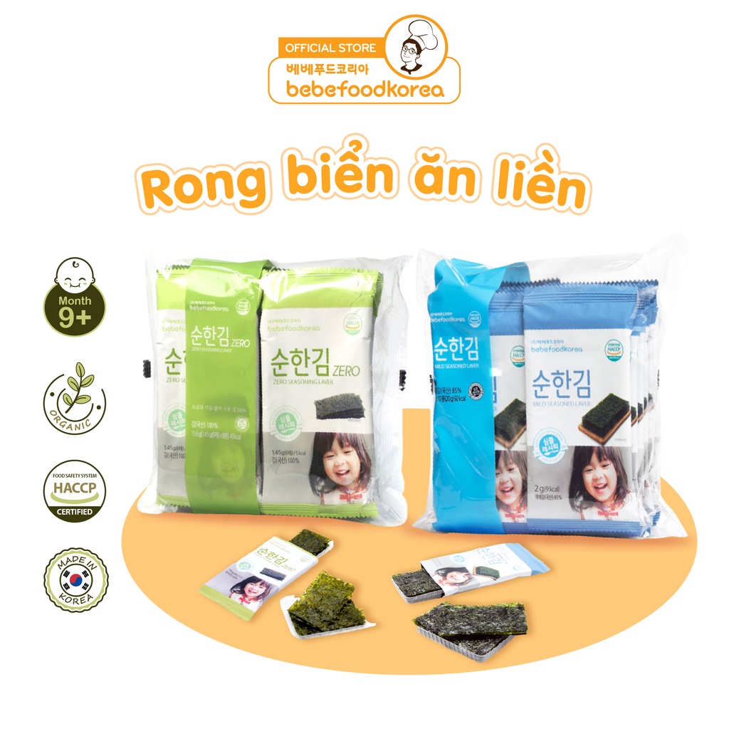 Rong biển ăn liền Không Muối/ Ít Muối cho bé BEBEFOOD Hàn Quốc, Từ 9 Tháng Tuổi
