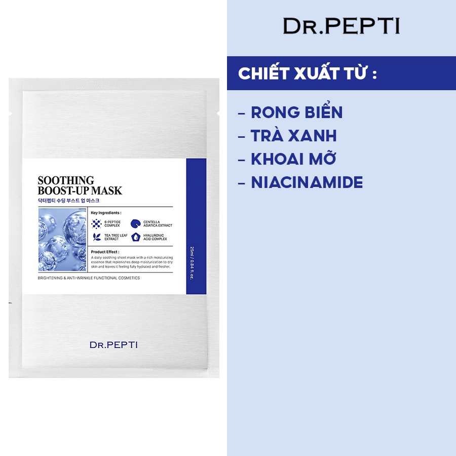 Hộp 5 Miếng Mặt Nạ Tăng Cường Dưỡng Chất Dịu Da Siêu Cấp Ẩm Khỏe, Trắng Da Dr.Pepti Soothing Boost-up Mask 25ml/ miếng