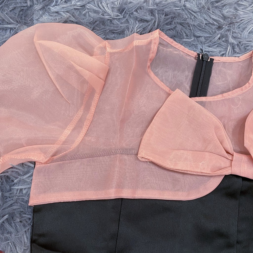 Đầm nữ váy thiết kế cổ tròn tay phồng dáng xoè có nơ ngực sang chảnh cao cấp | BigBuy360 - bigbuy360.vn