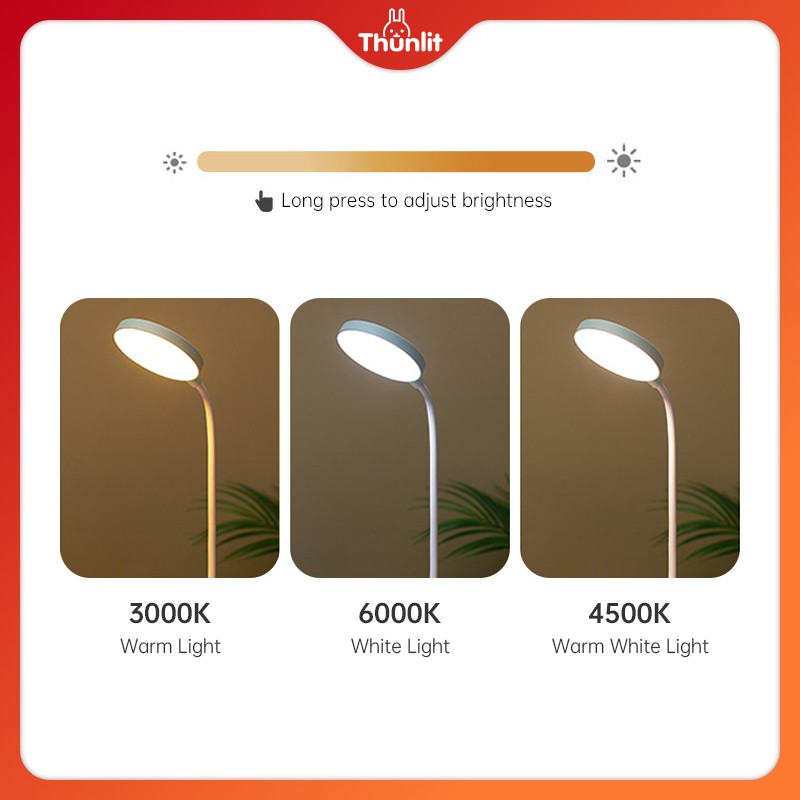 Đèn Thunlit dạng kẹp linh hoạt pin 2000mah với 3 màu sắc thay đổi theo nhiệt độ
