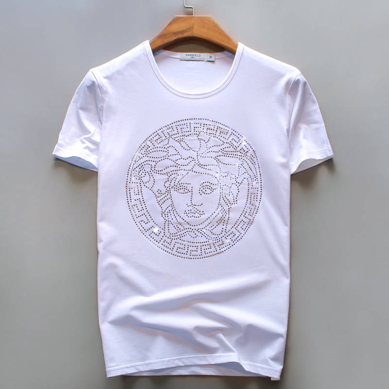 Áo Thun Cotton Lụa Lạnh Versace Tay Lỡ Đính Đá Phong Cách Đường Phố Thời Trang Mùa Hè Cho Nam
