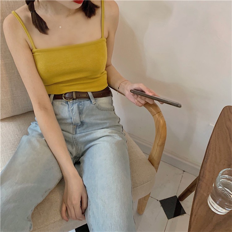 Áo bra hai dây bản to croptop CERA-Y màu đen CRA018