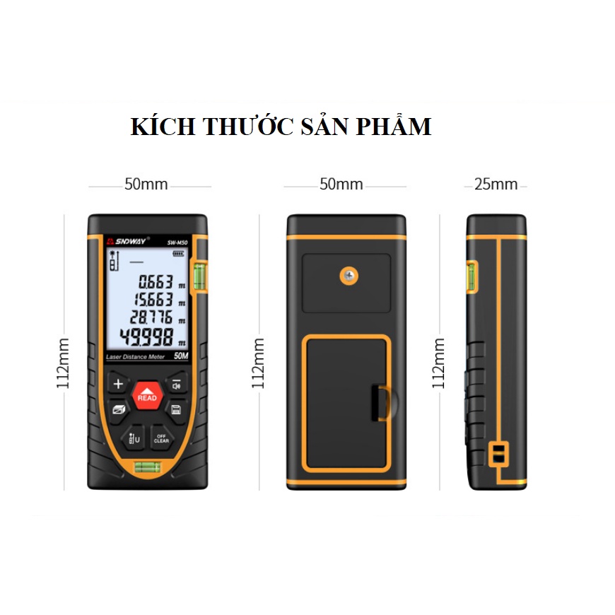 Thước đo khoảng cách bằng tia laser SNDWAY Tặng Pin và bao da M50/M60/M70/M80/M100/M120 40m 50m 60m 70m 80m 100m 120m