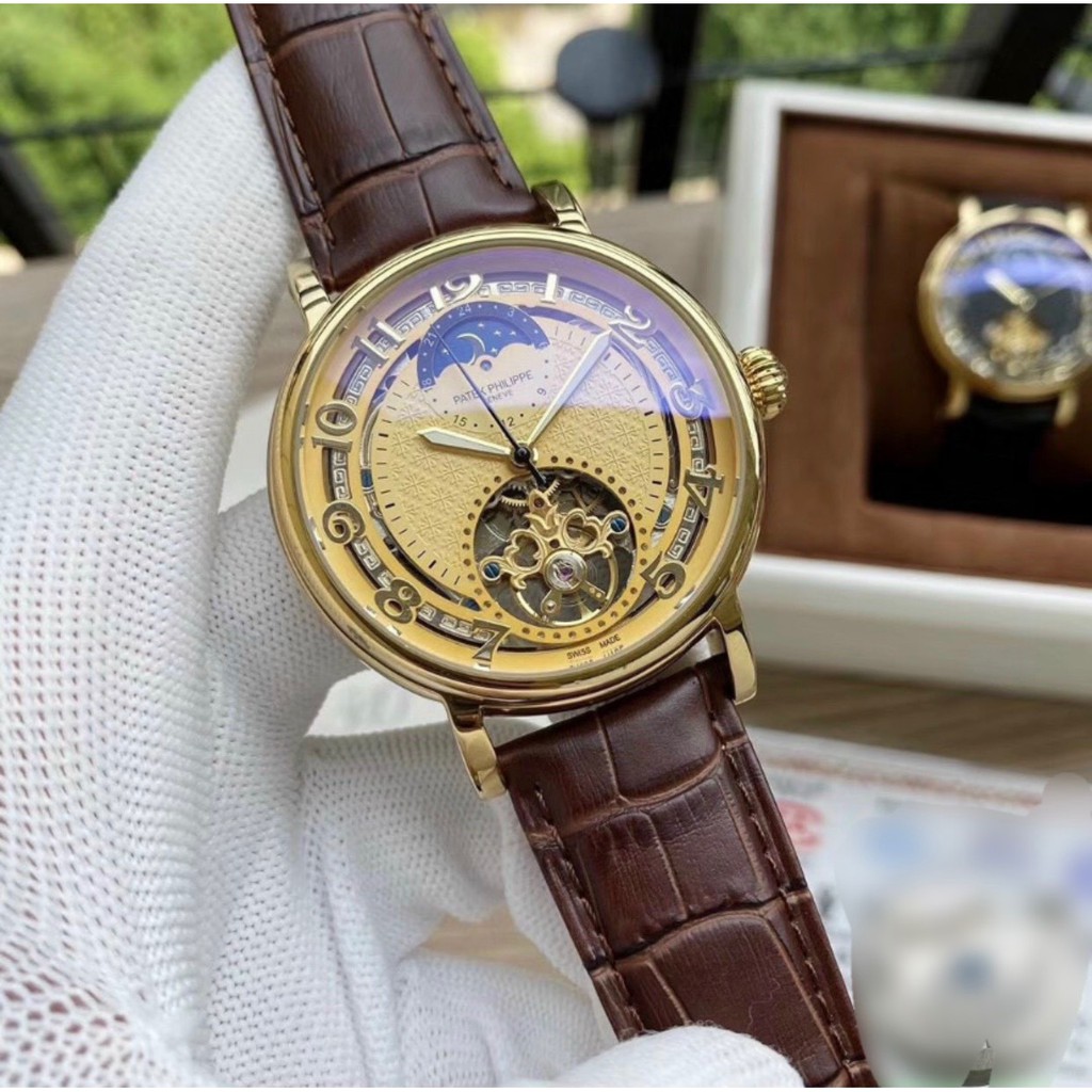Đồng hồ cơ nam patek philippe chính hãng ,dây da đẹp xuất sắc mặt tròn cao cấp bảo hành 12 tháng ,full box