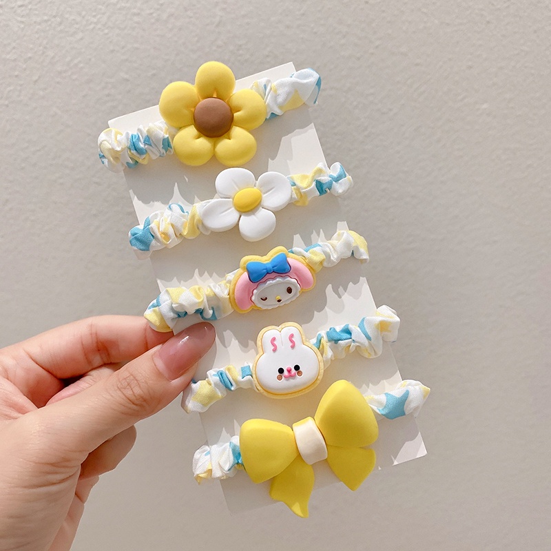 Dây Cột Tóc Cao Su Co Giãn Không Làm Đau Họa Tiết Hoạt Hình Màu Hồng Cho Bé