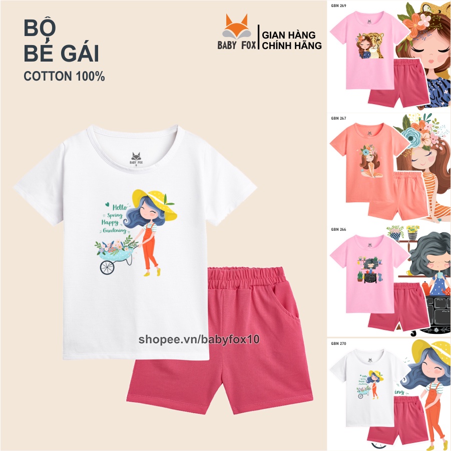 Bộ thun bé gái size nhỏ, trung, đại 100% cotton loại tốt, thương hiệu BABY FOX, in hình bé gái a