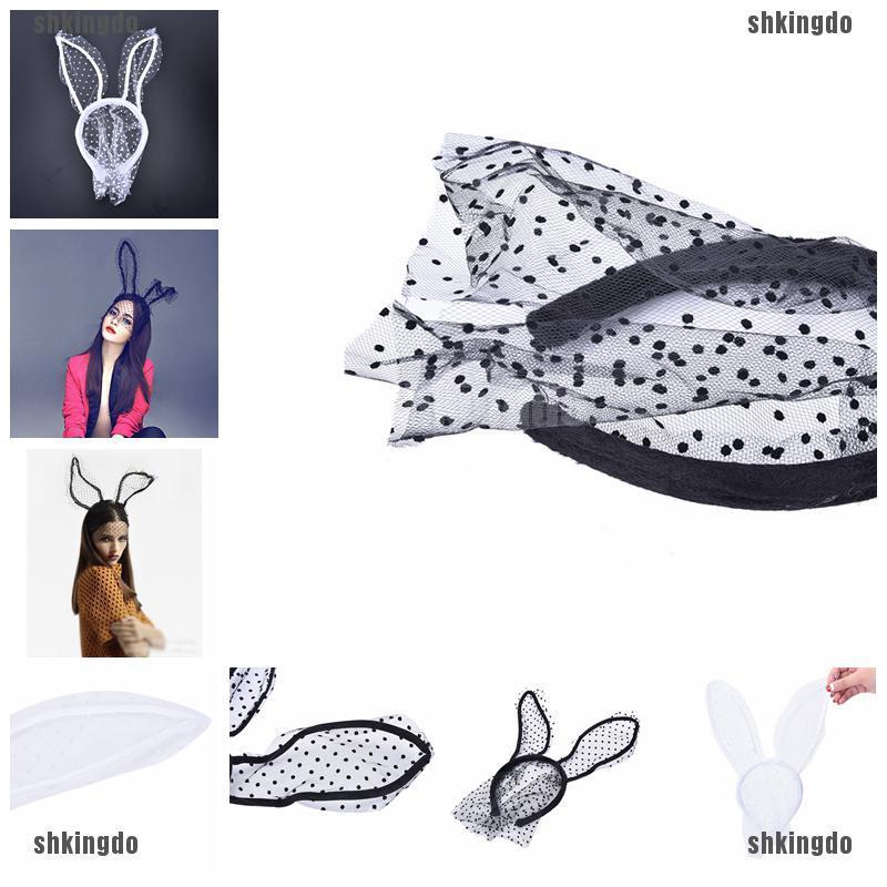 Cài Tóc Mặt Nạ Ren Bob Phối Lưới Tai Thỏ Quyến Rũ Cho Nữ