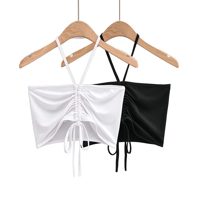 Áo ống nhúm ngực, cột dây cổ, không mút, không lót đệm ngực sexy, chất liệu thun gân, áo ngang thân khoe lưng