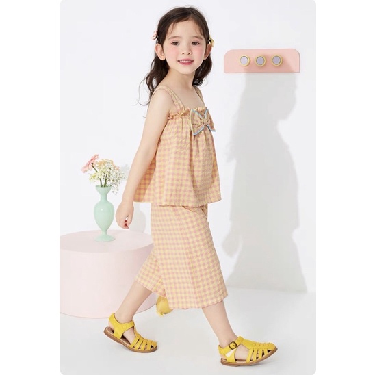 Bộ hè đũi cho bé gái kẻ cam quần ống rộng