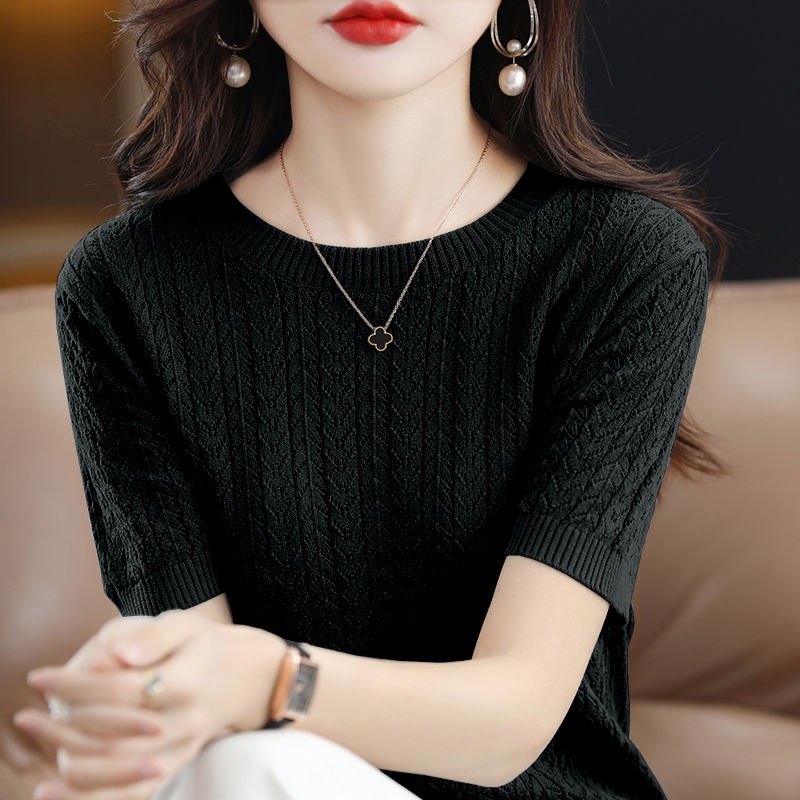 Áo Thun Lụa Mỏng Tay Ngắn Dáng Rộng Thời Trang Mùa Hè Cho Nữ