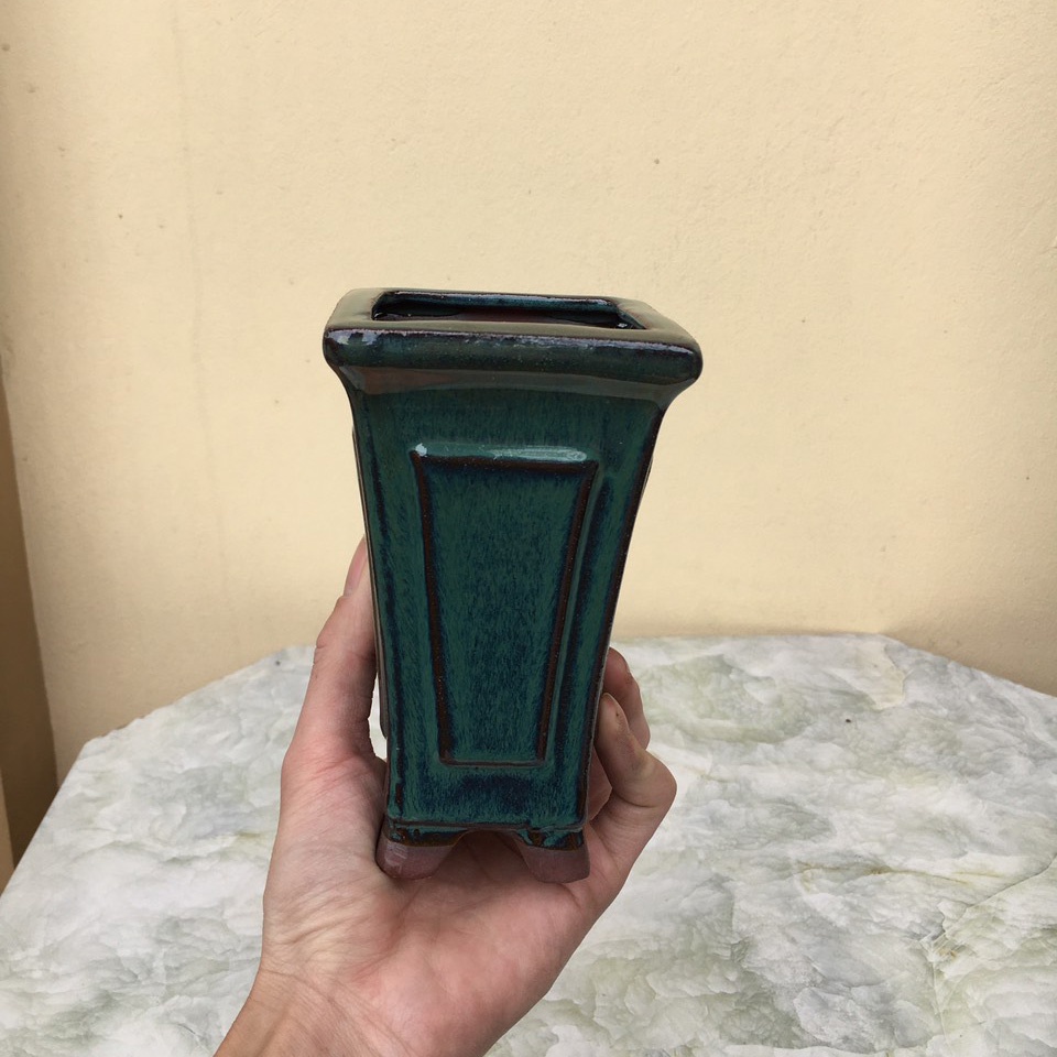 Chậu bonsai Vuông đứng loe Xanh hỏa biến gốm Bát tràng 1 size BM-160