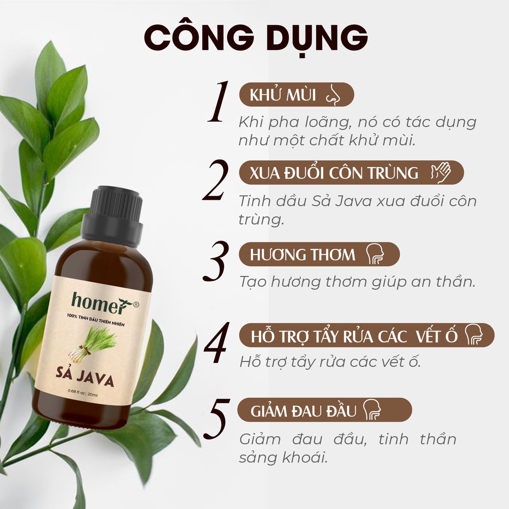 Tinh dầu Sả java Bzasil Homer - Citronella Essential Oil - đạt chuẩn chất lượng kiểm định