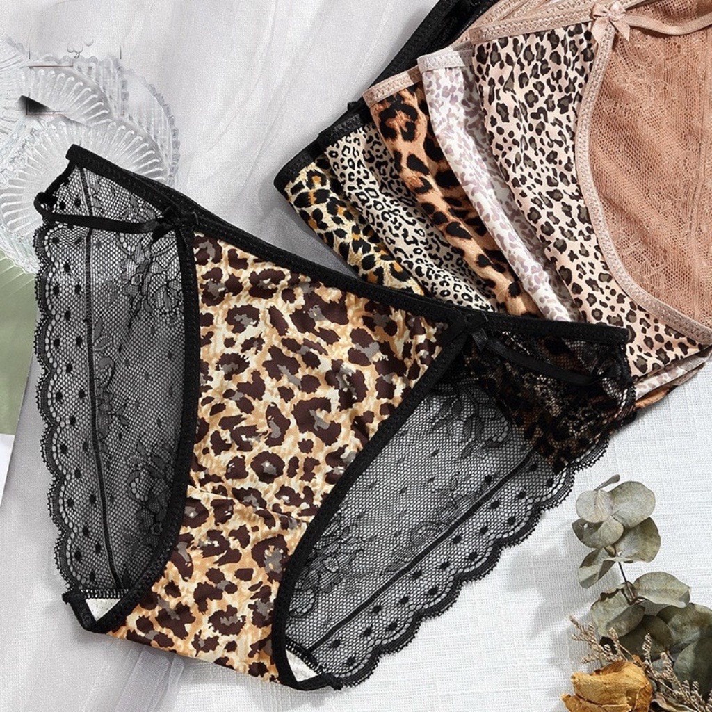 Quần lót nữ cotton hoạ tiết da beo , quần lót ren sexy xuyên thấu 2352