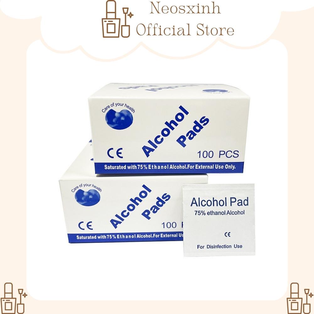 Hộp Bông Tẩm Cồn Alcohol Pads 100 Miếng Sát Khuẩn Tiện Lợi - Neos Xinh