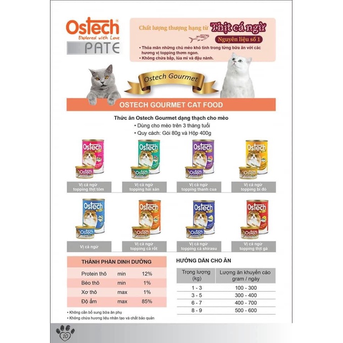 Pate Ostech Gourmet cá ngừ kèm topping  dành cho mèo 400G