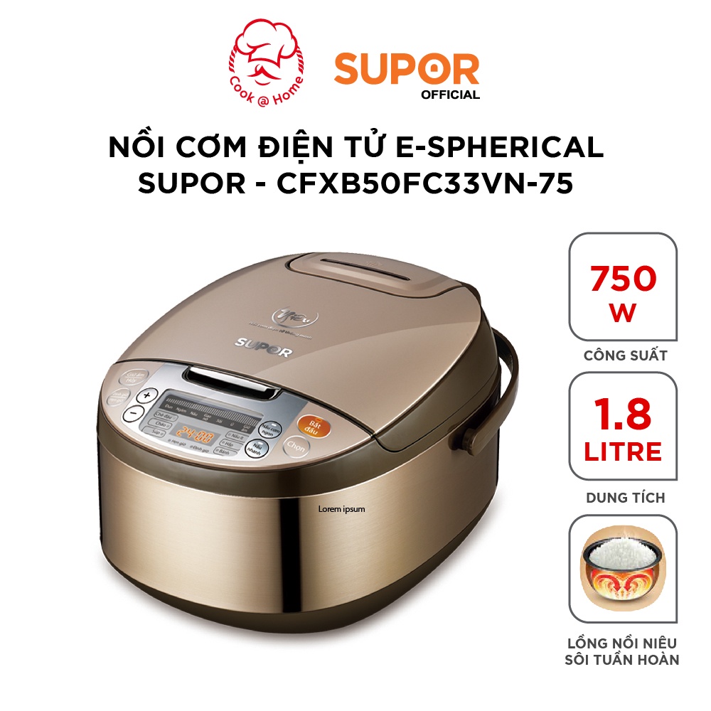 Nồi cơm điện tử thông minh niêu E-Spherical Supor CFXB50FC33VN-75 - 1.8L, 750W