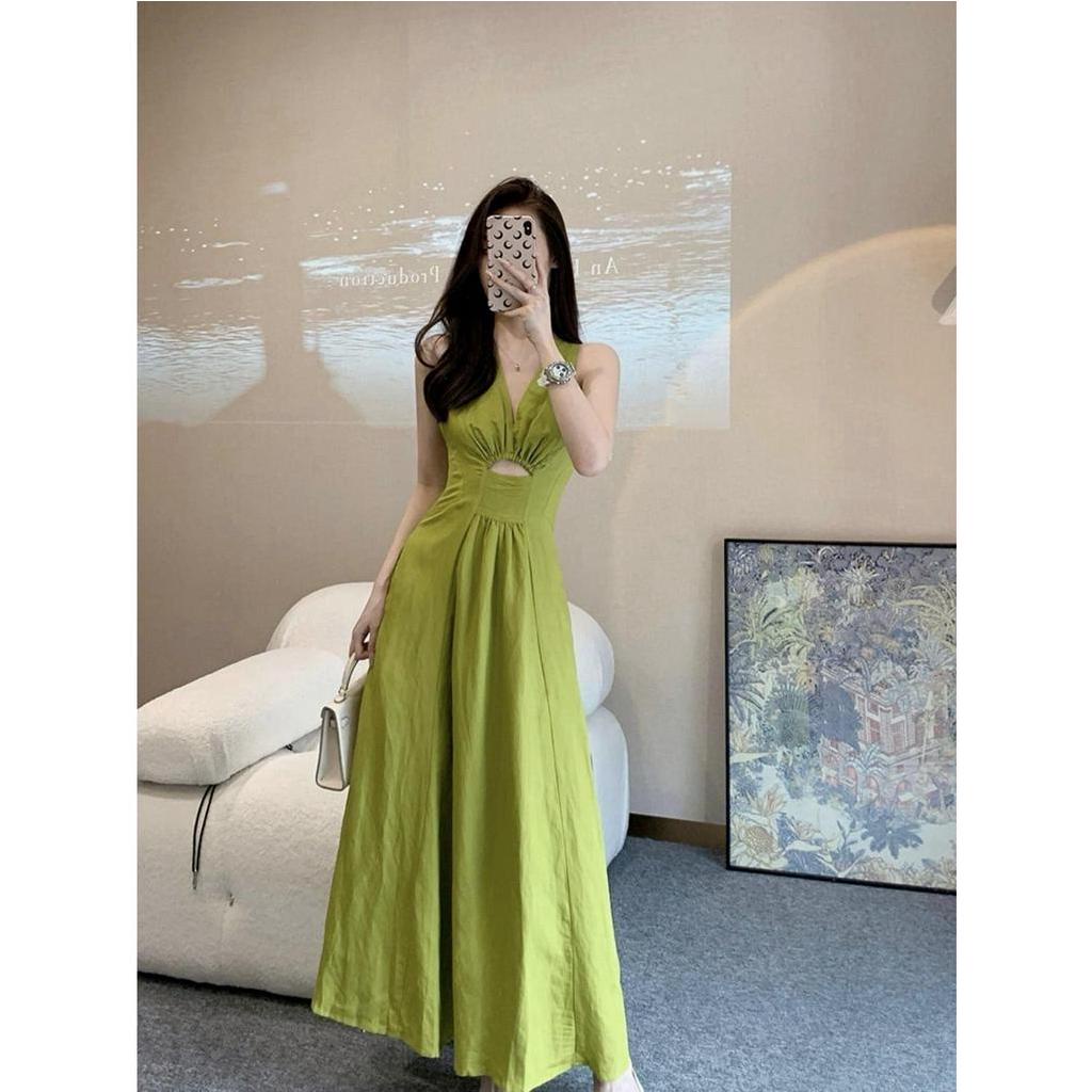 Đầm maxi eo nhún cổ V tôn dáng, sang trọng thích hợp đi dạo phố hay dự tiệc