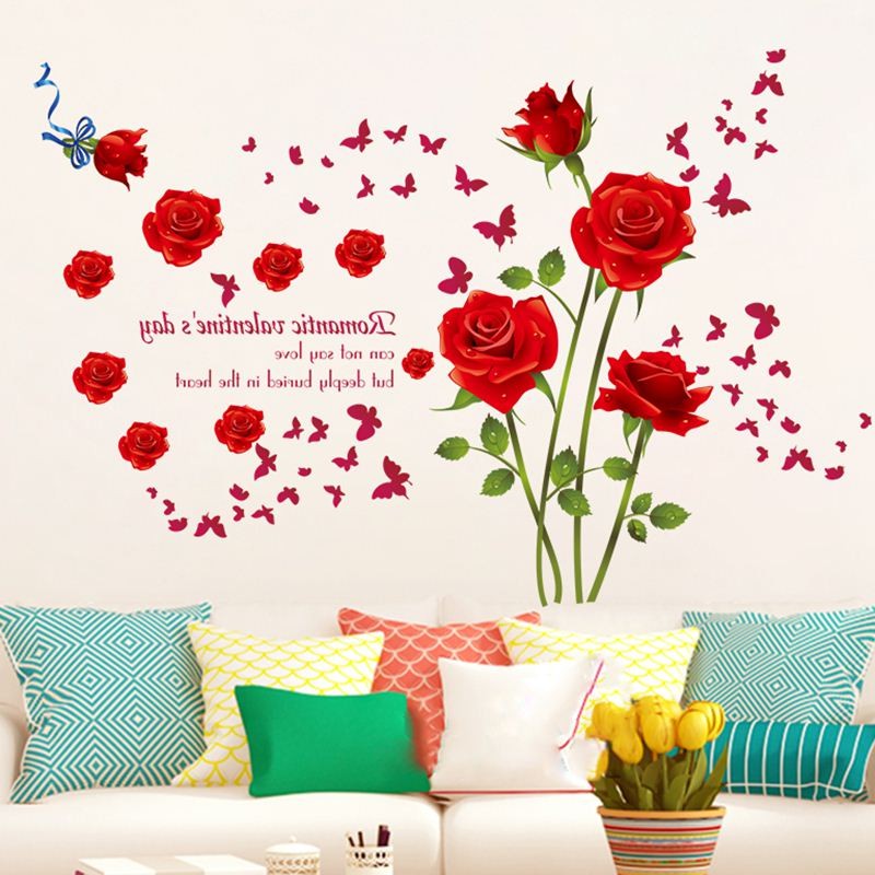 DECAL DÁN TƯỜNG HÌNH DÁN HOA HỒNG ĐỎ {kèm ảnh thật}