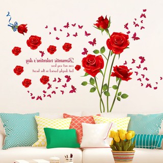 DECAL DÁN TƯỜNG HÌNH DÁN HOA HỒNG ĐỎ {kèm ảnh thật}