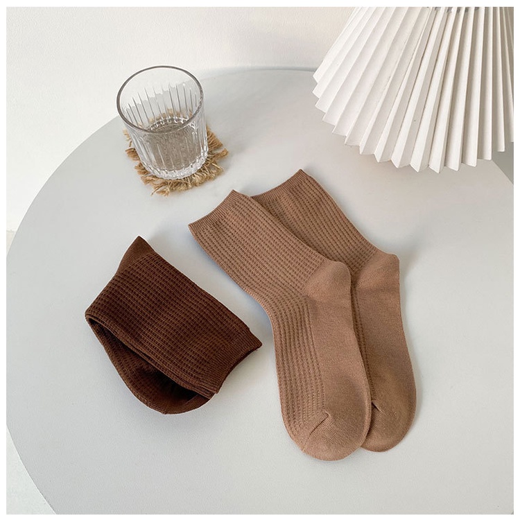 Vớ Cotton Cổ Vừa Màu Cà Phê Phong Cách Retro Mới