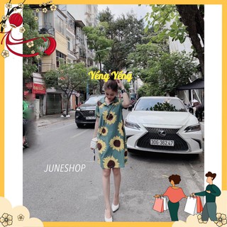 Vnu323 - váy polo suông xanh mint hoa hướng dương