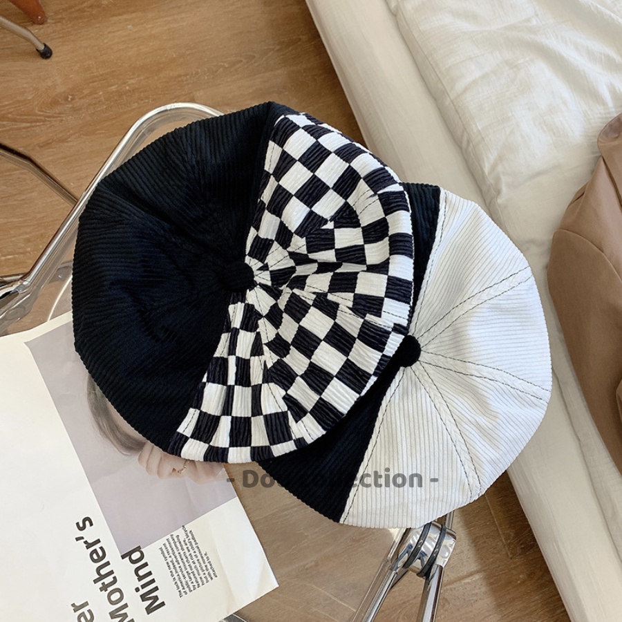 [Nowship2h] Mũ Beret (Mũ Nồi) Họa Sĩ Cao Cấp Họa Tiết Caro &amp; Sọc Trắng Đen Hottrend Phong Cách Hàn Quốc - Mã NV037