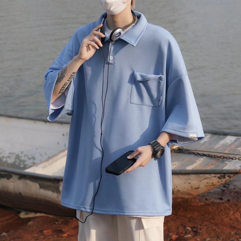 Áo Thun Polo Tay Ngắn Có Túi Dáng Rộng Thời Trang Mùa Hè Cho Nam Giới Size M-2XL