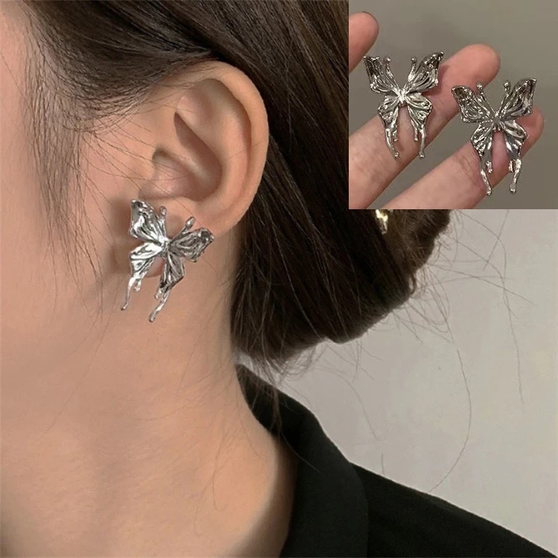 Bông tai dạng xỏ hình cánh bướm ba chiều tinh tế thời trang Hàn Quốc cho nữ