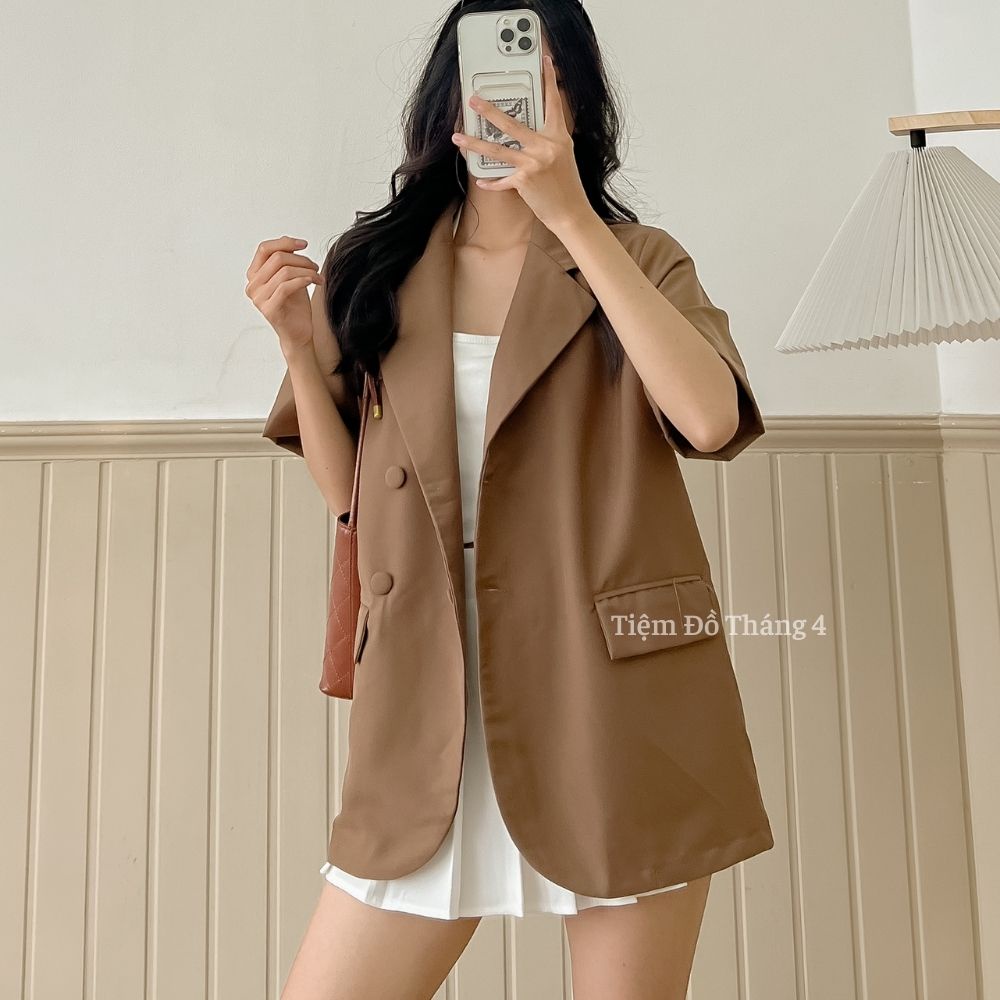 Áo Blazer Nữ Hàn Quốc Ngắn Tay Mẫu 2022, Vest Nữ Khoác Ngoài 4 Cúc Mặc Đi Chơi  ULZZANG BLAZER