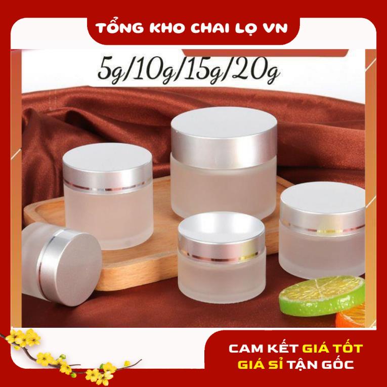 Hủ Đựng Kem ❤ SIÊU RẺ ❤ Hũ chiết mỹ phẩm thủy tinh nắp bạc 5g,10g,15g,20g đựng kem , phụ kiện du lịch