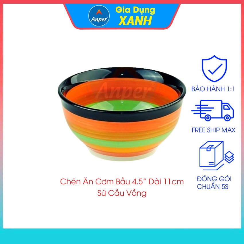 Combo 6 chén ăn cơm 3 bát ăn cơm sứ ngấn 11.5 Cm sứ cầu vồng Anper  hiện đại an toàn sang trọng