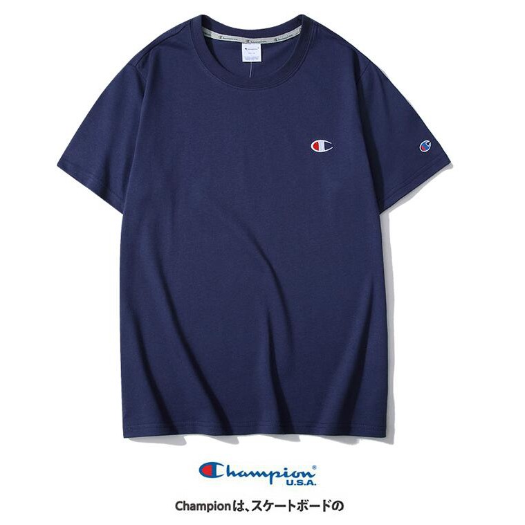 Áo Thun Cotton Tay Ngắn Thêu Chữ Champion Đơn Giản Thời Trang Cho Nam Nữ