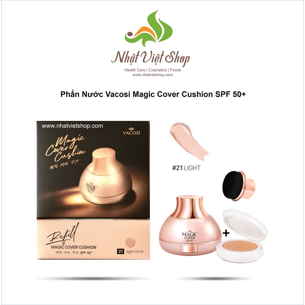 PHẤN NƯỚC TRANG ĐIỂM VACOSI MAGIC COVER CUSHION SPF50++ (KÈM lÕI)