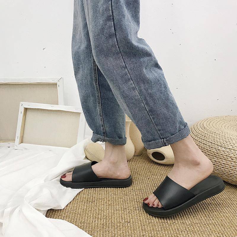 Dép nhựa đi trong nhà màu trơn đế bằng thiết kế đơn giản thời trang mùa hè phong cách hàn quốc cho nữ