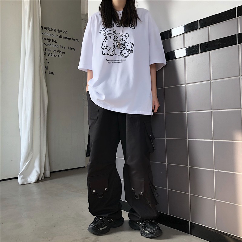 Áo thun tay lỡ form rộng - phông nam nữ cotton oversize - T shirt 2 chú gấu a - 2N Unisex