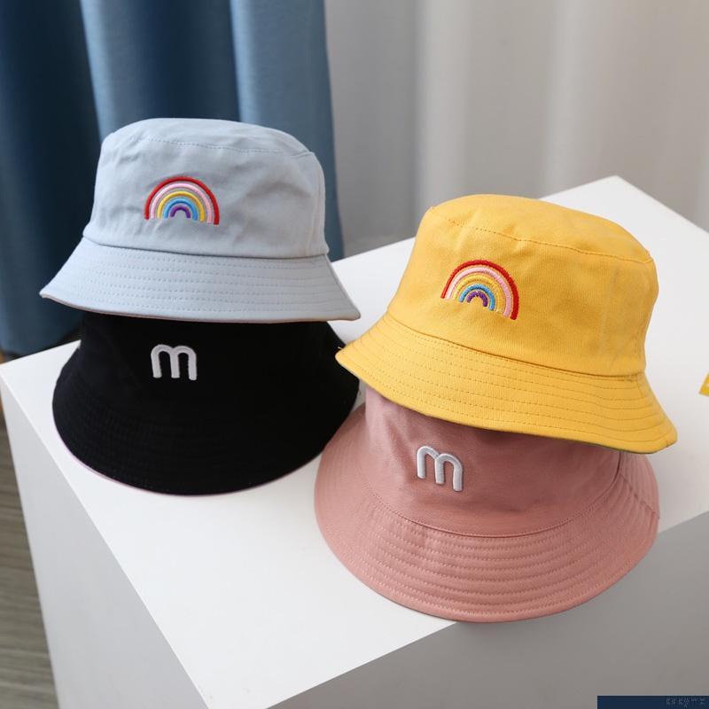 Mũ tròn vành 2 mặt chống nắng họa tiết cầu vồng cho bé