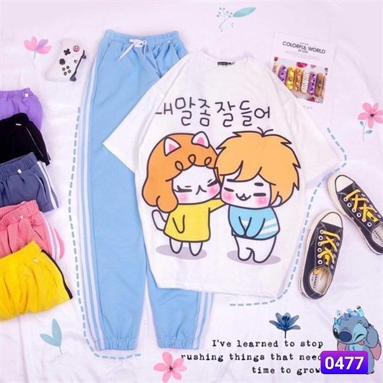 Set đồ bộ quần dài Jogger cartoon hoạt hình .Unisex form rộng SunnyHouse Mã SP000830