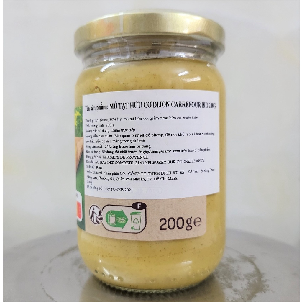 HẠN SỬ DỤNG 30/10/2023 [Lọ 200g] [Organic] MÙ TẠT DIJON HỮU CƠ [France] CARREFOUR BIO Dijon Mustard (atp)