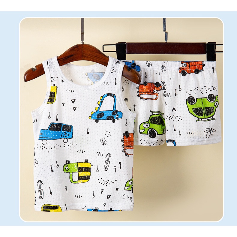 Bộ Áo Không Tay Phối Quần Short Cotton Mỏng Thoáng Khí Nhanh Khô Thời Trang Thể Thao Cho Bé