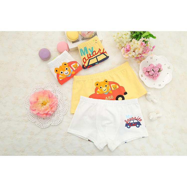 Bộ 3 Quần Lót Boxer Vải Cotton In Hoạt Hình Dễ Thương Cho Bé Trai