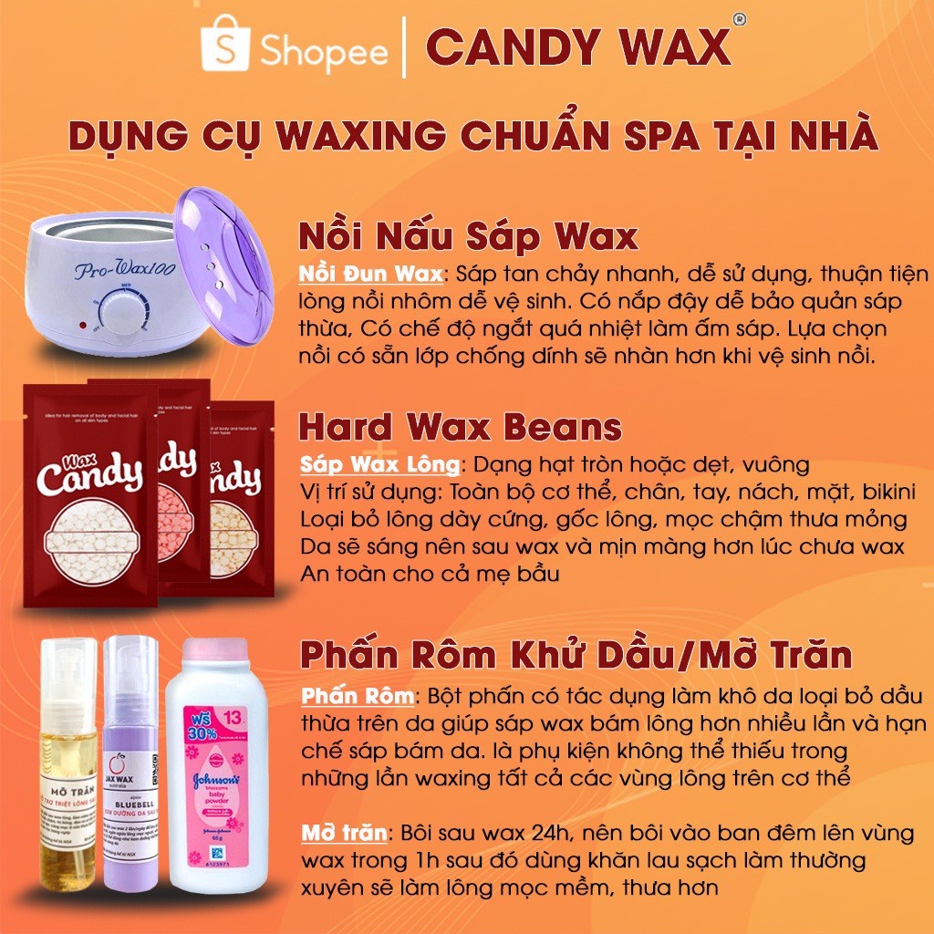 Sáp wax lông nhũ 500G Cao cấp siêu bám lông CANDYWAX