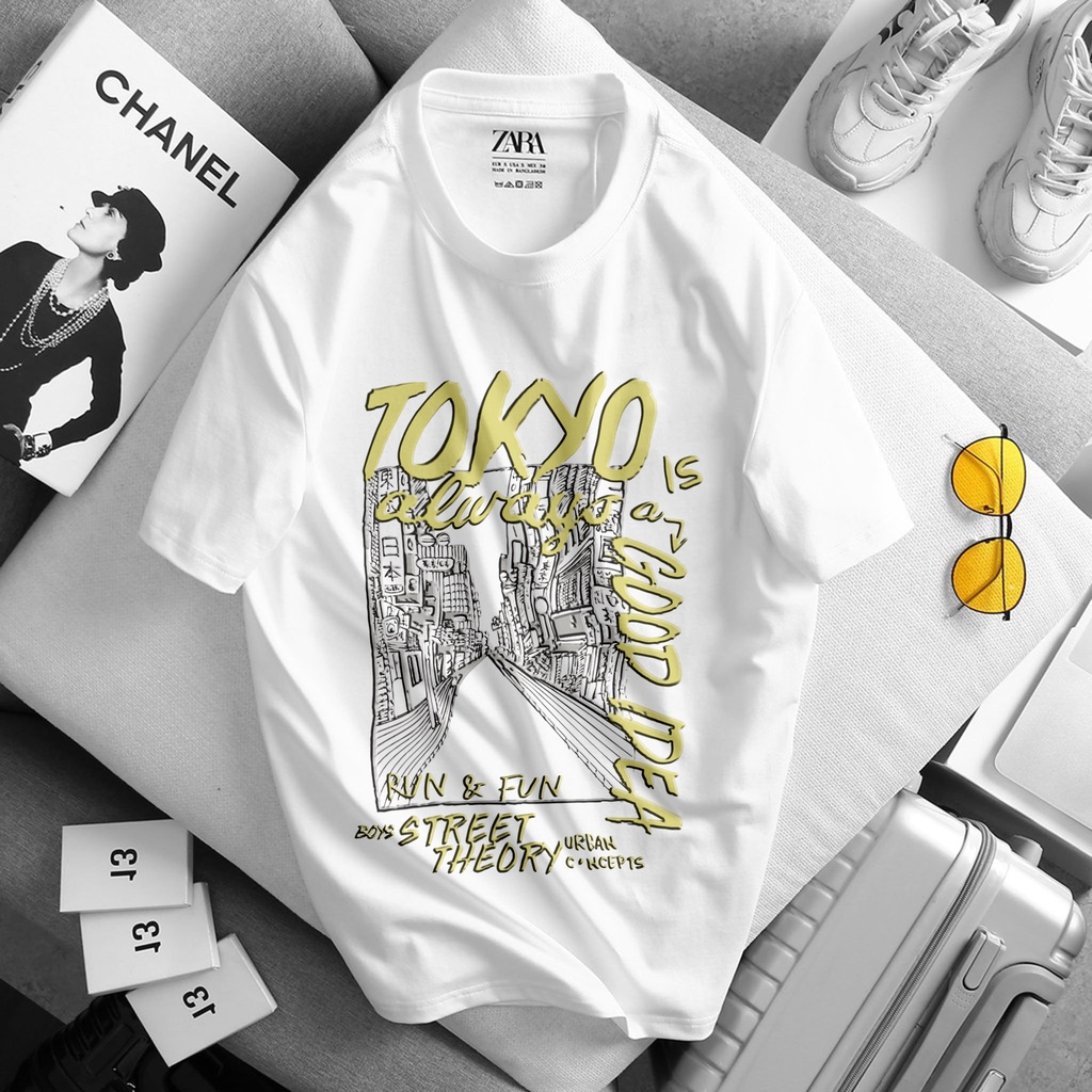 Áo Thun In Hình Tokyo Unisex From Rộng Giá Rẻ 2 Màu Trắng - Đen Mẫu 01