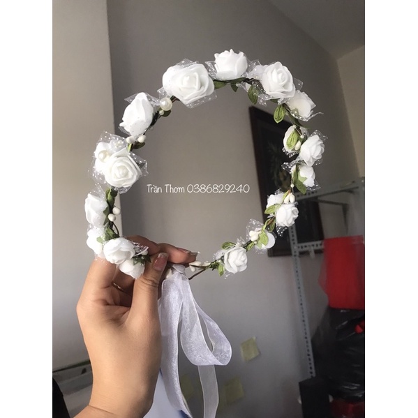 (Sẵn) Vòng hoa đội đầu phối dây hạt trai chụp kỉ yếu