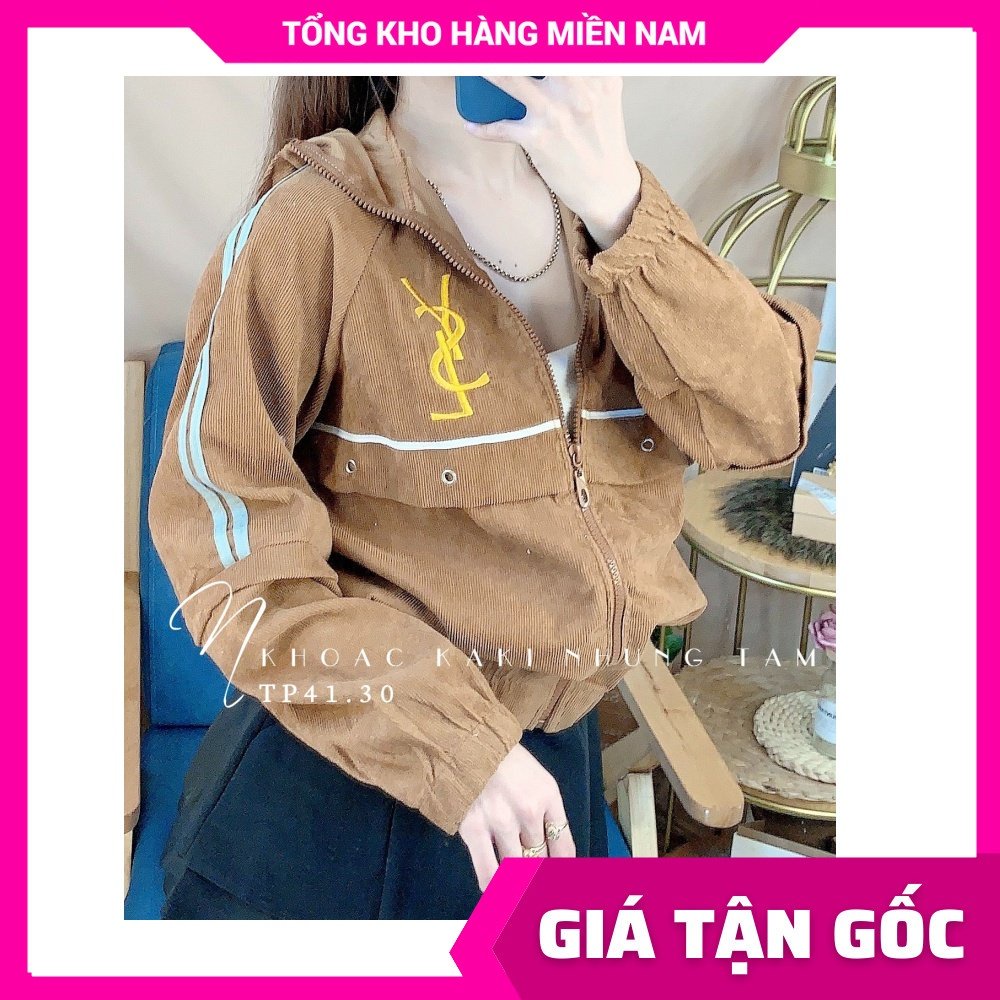 Áo khoác chống nắng nữ chất kaki nhung tăm thêu chữ dễ thương TP41