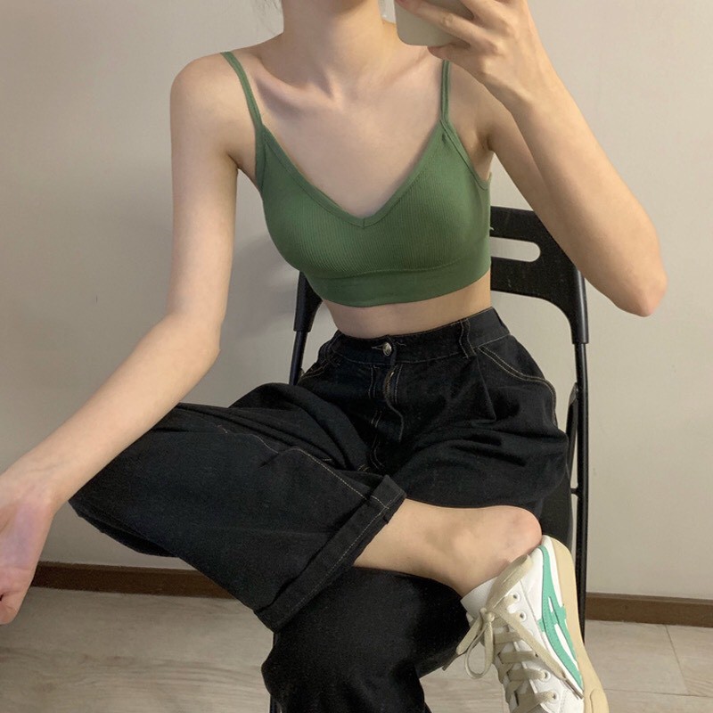 Áo croptop 2 dây nữ có mút ngực khoét lưng hàng Quảng Châu, bra gợi cảm sexy, bralette thun gân tập Gym, Yoga không gọng