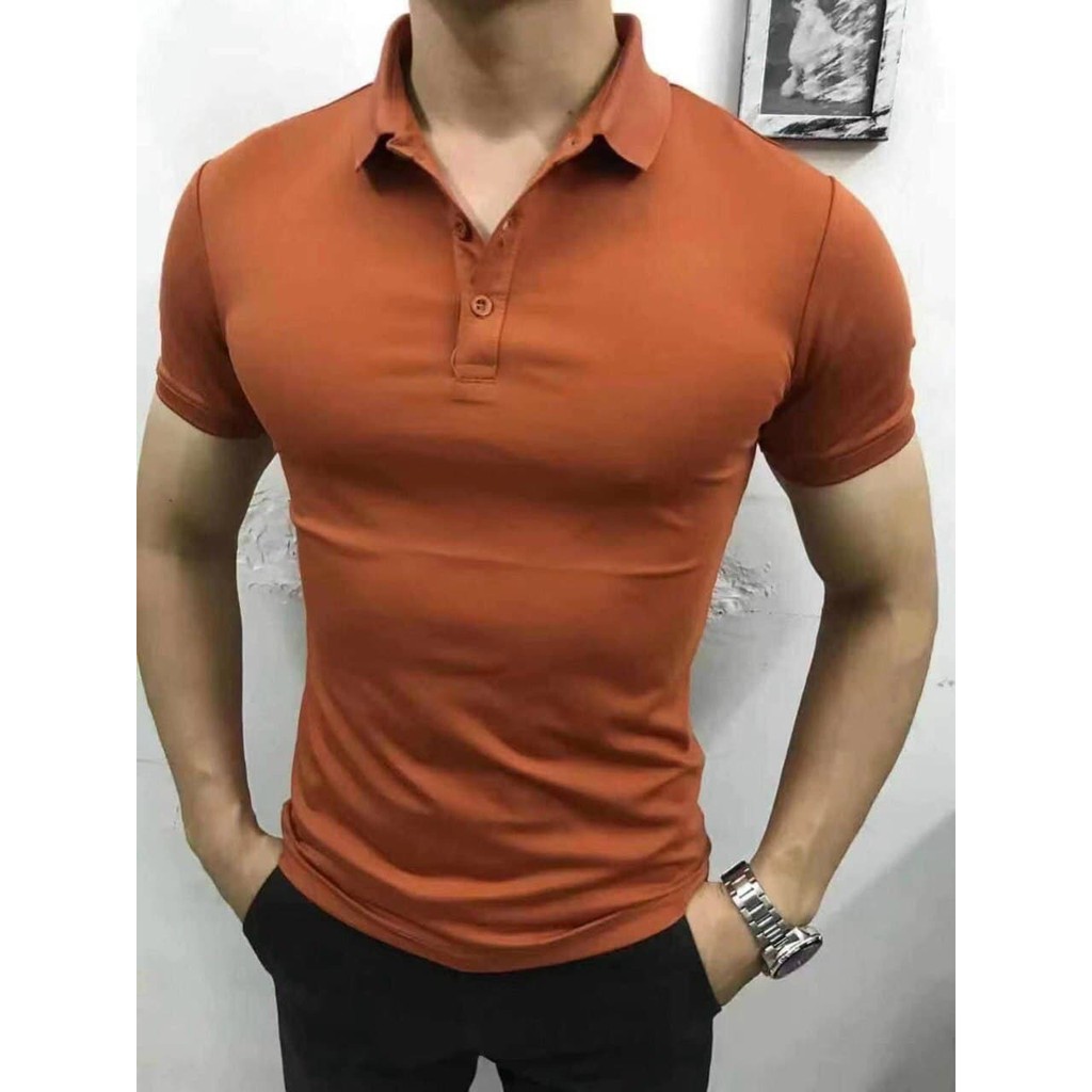 Áo Polo Nam Trơn Áo Lacoste Slim Fit Cotton Dáng Ôm Body Chất Thấm Hút Mồ Hôi Màu Trắng Đen Cam Đất Vàng Xanh