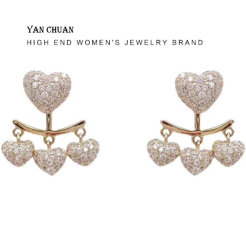 Bông Tai Hình Trái Tim Đính Đá Toàn Diện Bằng Bạc S925